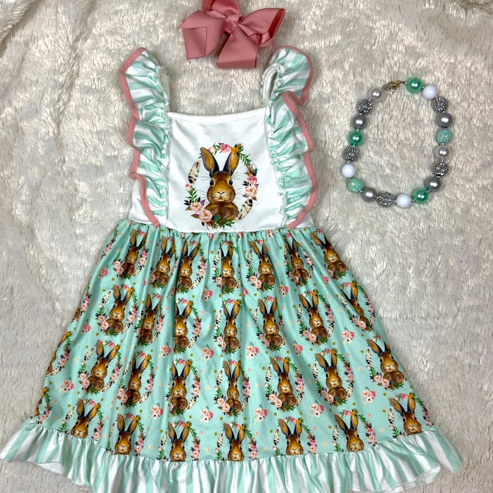 Easter dress with necklace and bow size 5